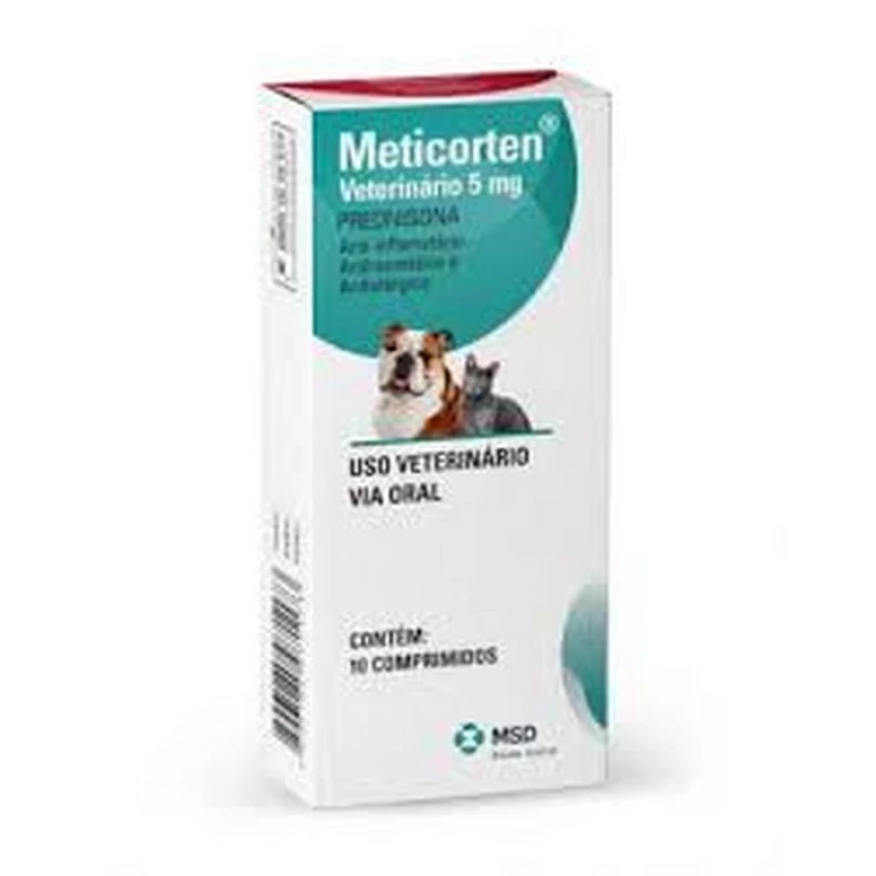 Meticorten 5 mg MSD Anti-inflamatório para Cães e Gatos 10 comprimidos