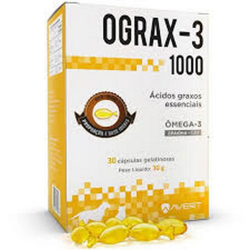 Suplemento Avert Ograx-3 1000mg 30 Cápsulas para Cães e Gatos