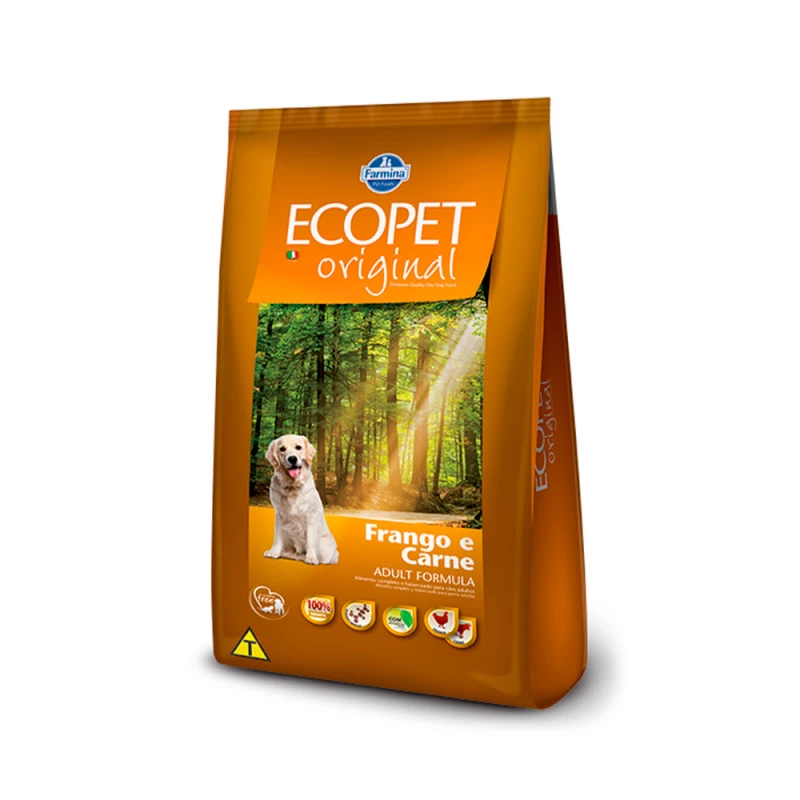 Ração Ecopet Original para Cães Adultos Sabor Frango e Carne 20KG