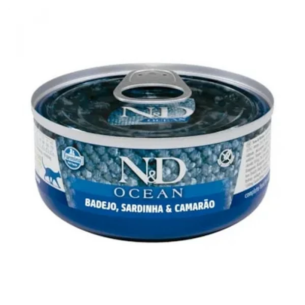 Ração Úmida N&D Ocean Gatos Adultos Badejo, Sardinha e Camarão 80G